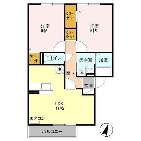 グランモアかくも(2LDK/2階)の間取り写真