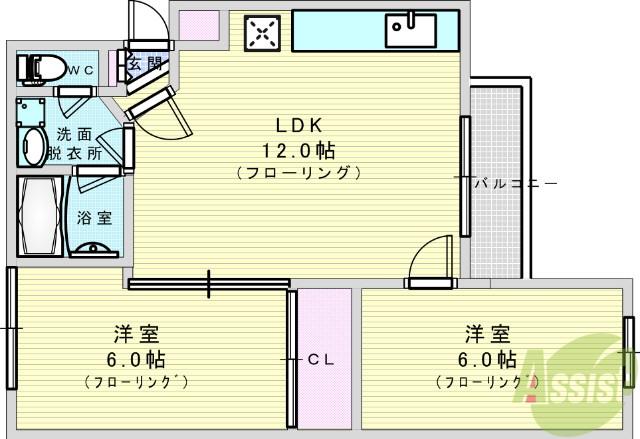 パティオ小松(2LDK/1階)の間取り写真