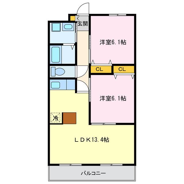 レルヴィラージュ(2LDK/2階)の間取り写真