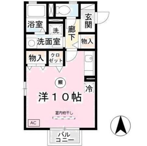 エクセルハイム(ワンルーム/2階)の間取り写真
