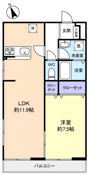 リブリ・ヴォルペ(1LDK/2階)の間取り写真