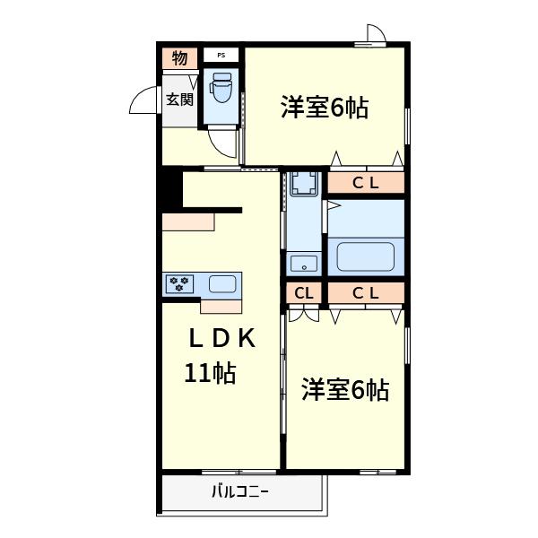 フォレストヒルズ(2LDK/1階)の間取り写真