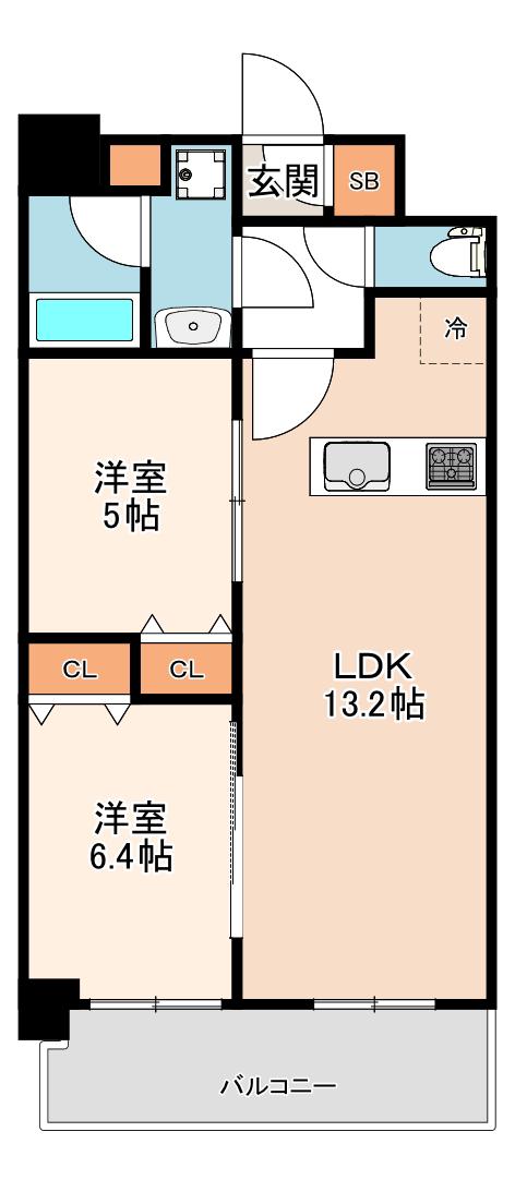 アーバネックス南新町(2LDK/4階)の間取り写真