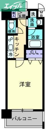 レジデンスカープ南中央町(1K/6階)の間取り写真