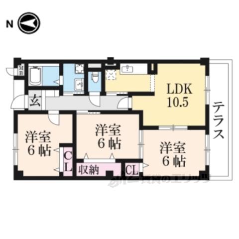 ラフィーネ生駒(3LDK/1階)の間取り写真