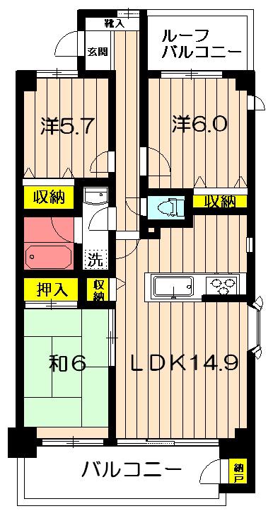 エーデルハイム武蔵野(3LDK/4階)の間取り写真