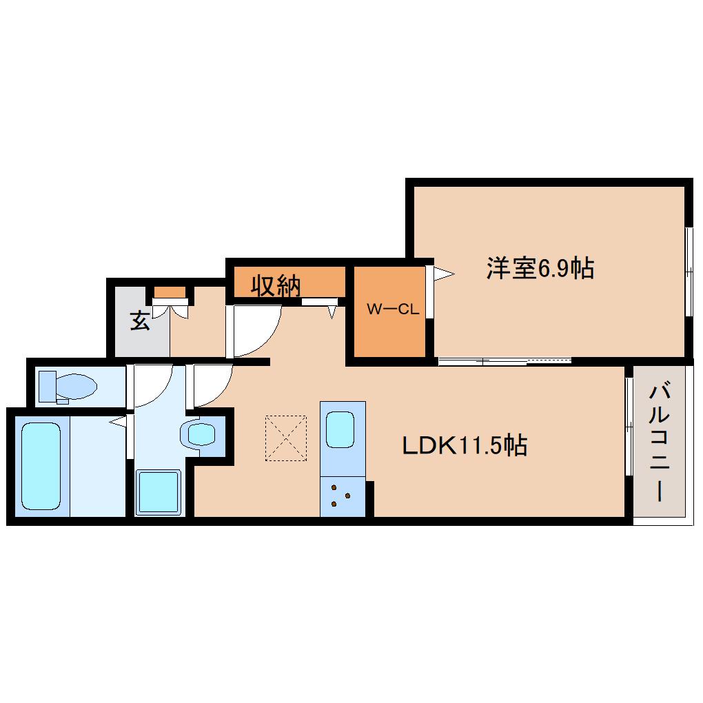 LA CASA MIA UNO(1LDK/1階)の間取り写真