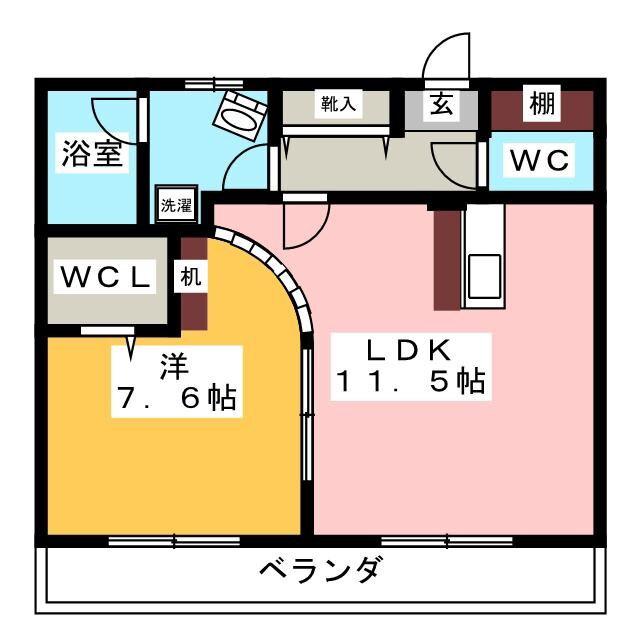 ハイライフ ウイング(1LDK/1階)の間取り写真