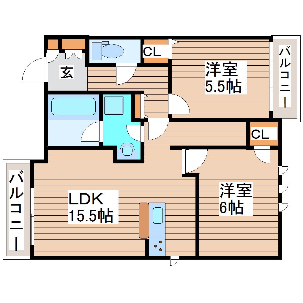 DI VALORE(2LDK/2階)の間取り写真