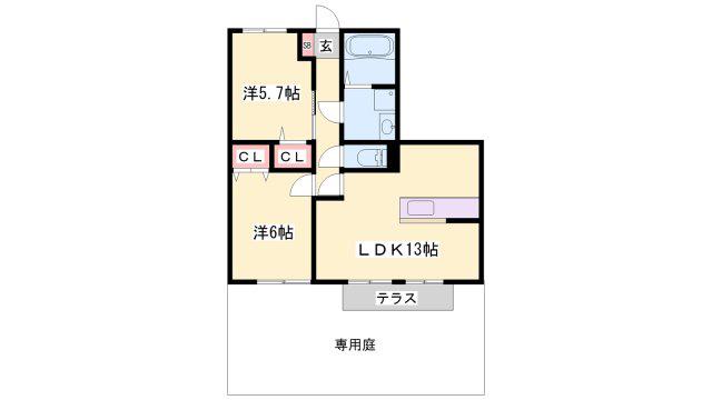 セジュール緑丘(2LDK/1階)の間取り写真