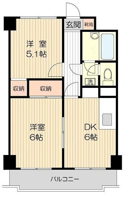 デイム橋本(2DK/5階)の間取り写真