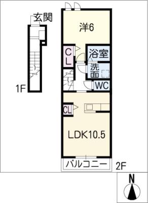 リバーサイド KIRA(1LDK/2階)の間取り写真