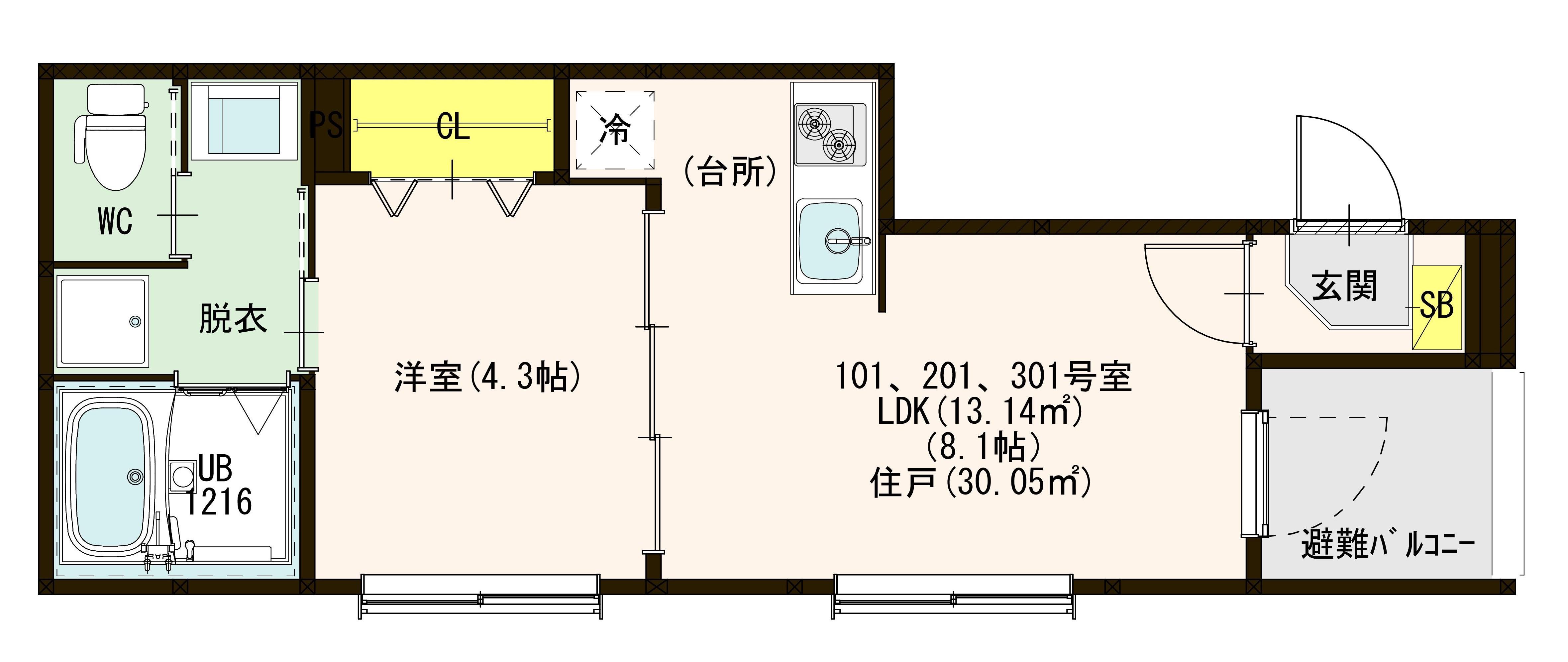 ユーリハイム千舟(1LDK/3階)の間取り写真