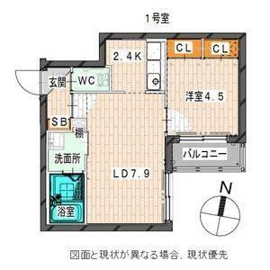 ALTA MAREA北大前(1LDK/5階)の間取り写真