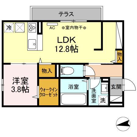 京王線 府中駅(東京) 徒歩8分 3階建 築4年(1LDK/2階)の間取り写真