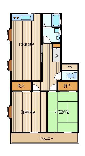パルティア2(2DK/2階)の間取り写真