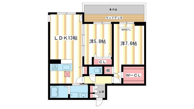 レーヴソレイユ(2LDK/1階)の間取り写真