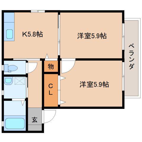 アーバヒルD(2K/1階)の間取り写真