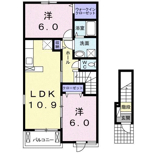 ネオリリーA(2LDK/2階)の間取り写真