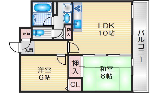 コージーコートYODOⅠ-1(2DK/4階)の間取り写真