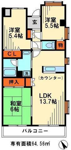 サンソノス(3LDK/1階)の間取り写真