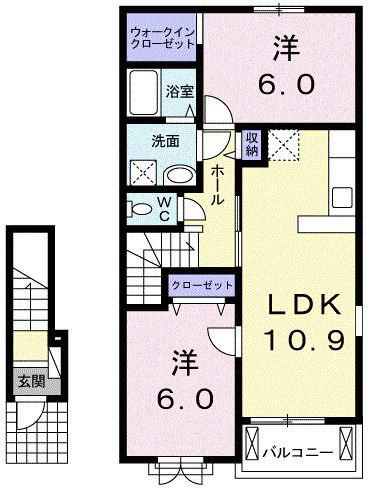 パディ- フィールドB(2LDK/2階)の間取り写真