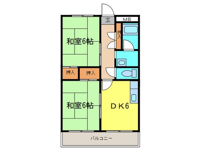 ジュネス春日(2DK/2階)の間取り写真