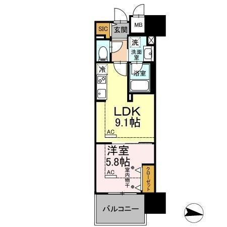 PARK AVENUE イースト(1LDK/2階)の間取り写真