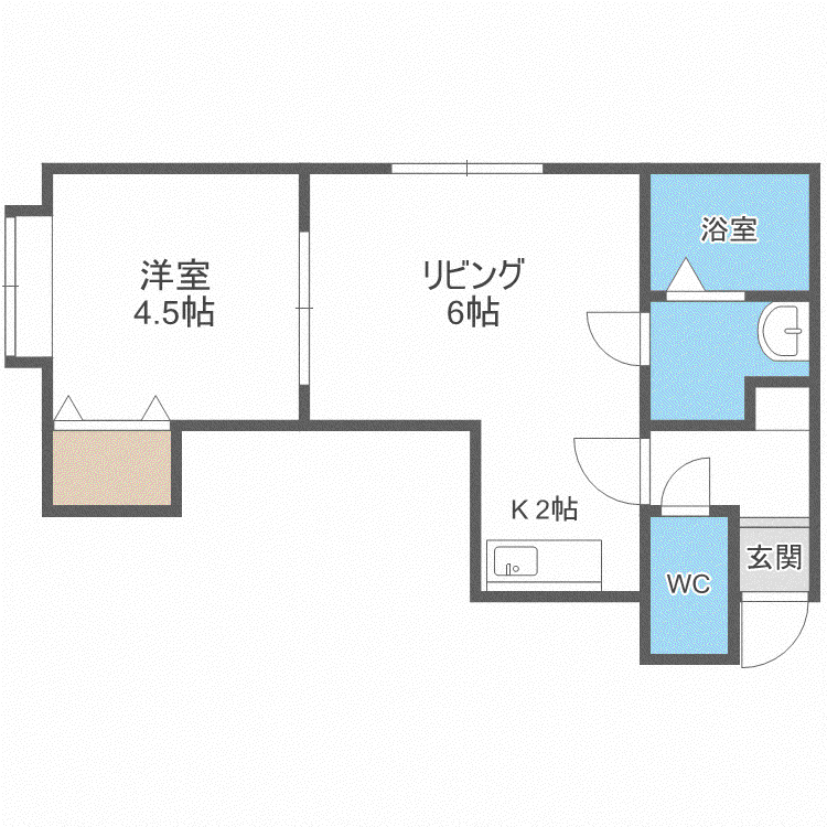 カフリシエ東札幌(1LDK/2階)の間取り写真