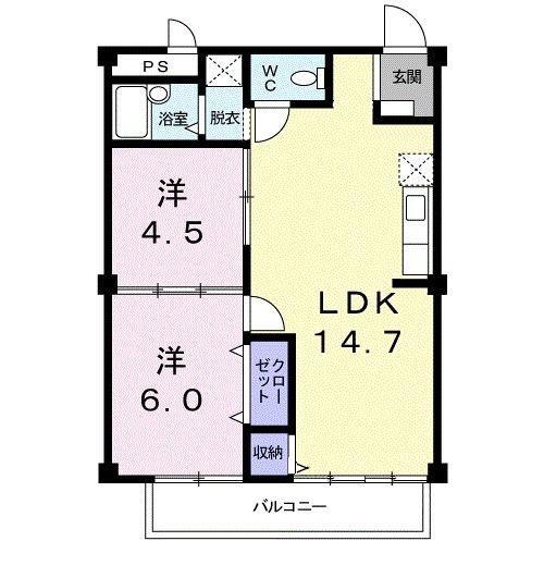 シティハイツハサマ(2LDK/2階)の間取り写真