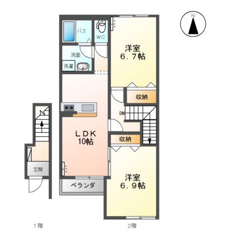 エスポワール(2LDK/2階)の間取り写真