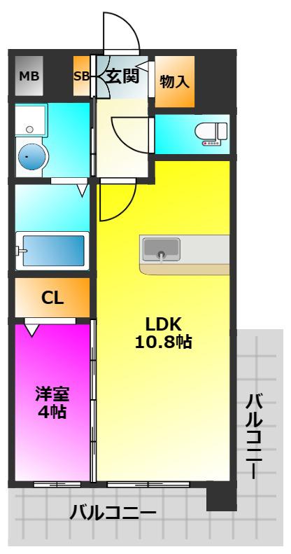 エルココ六ツ角(1LDK/12階)の間取り写真