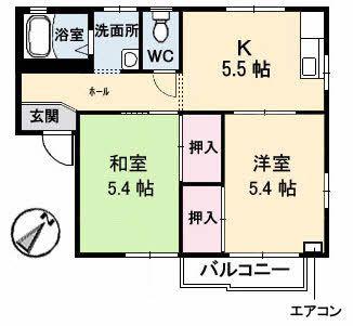 タウニィ平良 A棟(2K/2階)の間取り写真