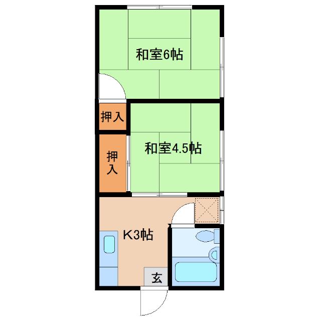 第1ベルメゾン(2K/2階)の間取り写真