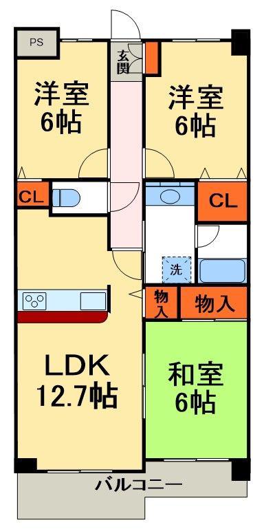 ソレイユ松戸(3LDK/1階)の間取り写真