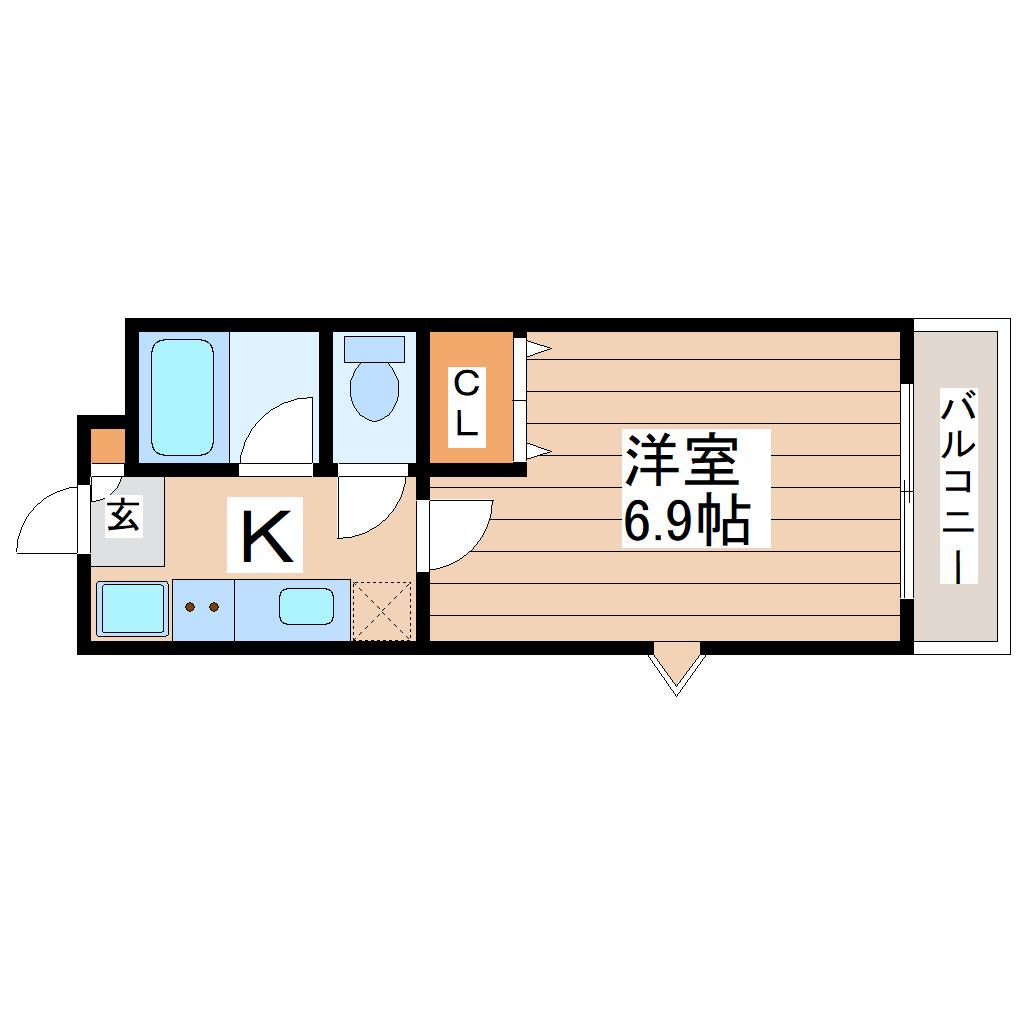 キャッスルパーク南仙台(1K/1階)の間取り写真