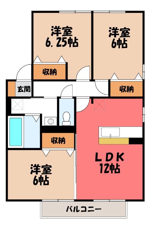 カサヴェールA(3LDK/2階)の間取り写真