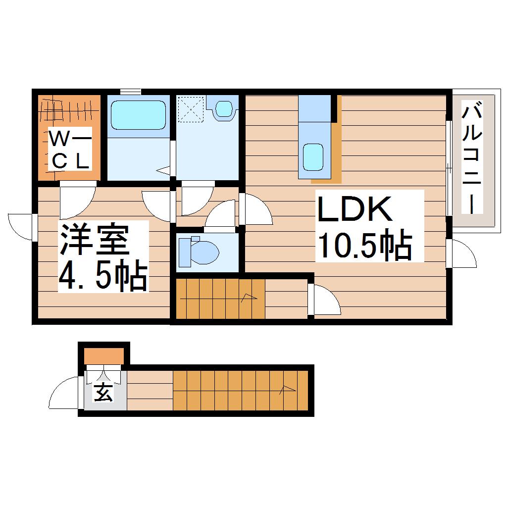 リアーレ長町4丁目(1LDK/2階)の間取り写真