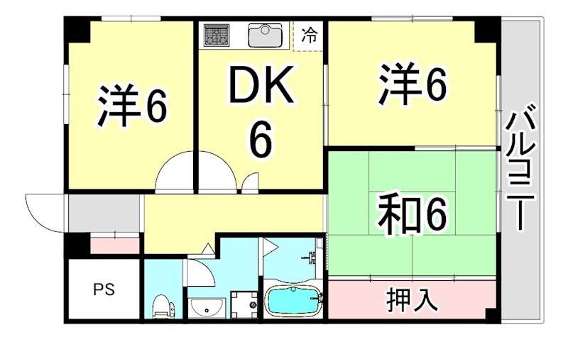 フェイバリー甲東園II(2LDK/2階)の間取り写真