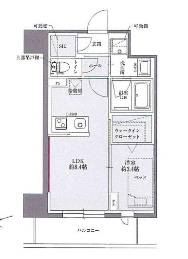 サザンクレストなんば南(1LDK/2階)の間取り写真