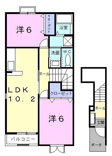 フィオーレI(2LDK/2階)の間取り写真