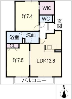 フローラルヒルズB棟(2LDK/1階)の間取り写真