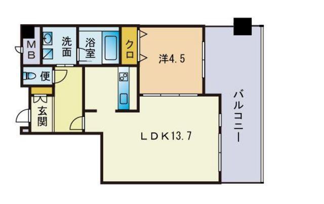KDXレジデンス大濠ハーバービュータワー(1LDK/18階)の間取り写真