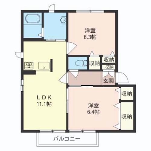 SUNHEIGHTSI(2LDK/2階)の間取り写真