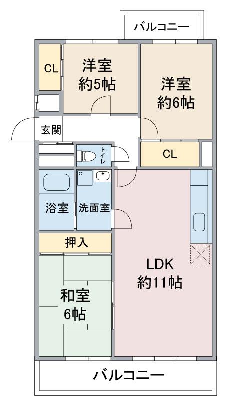 プレステージ社が丘(3LDK/3階)の間取り写真