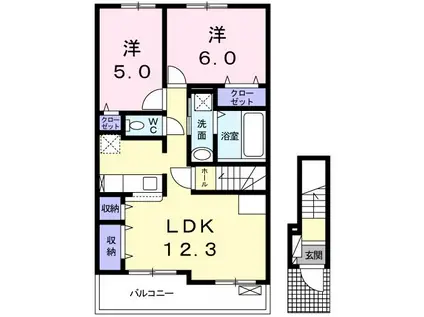 メゾン・リヴィエール I京終(2LDK/2階)の間取り写真