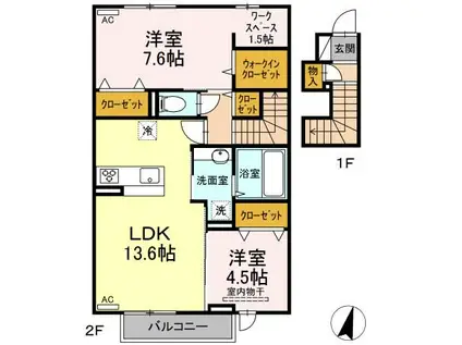 時・KAMOSU B棟(2LDK/2階)の間取り写真
