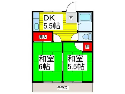 白扇ハイツ(2DK/1階)の間取り写真