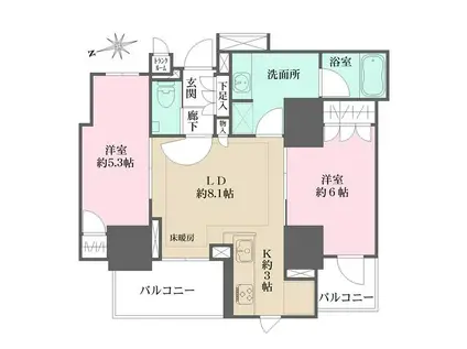 ザ・パークハウス上野レジデンス(2LDK/14階)の間取り写真