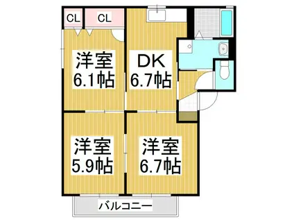 ウエストパルクA棟(3DK/1階)の間取り写真